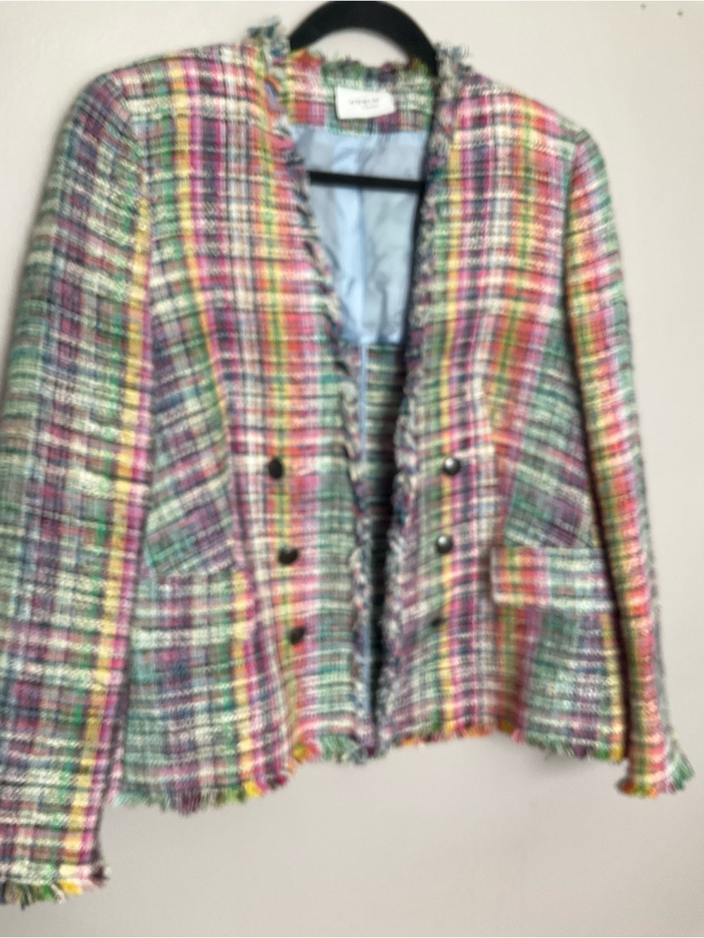 Akris Punto Multicolor Tweed Fringe Collarless Jacket